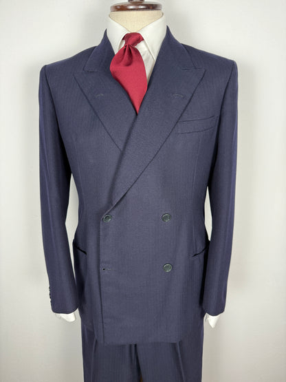 Completo doppiopetto sartoriale anni ‘40/‘50 blu spinato - tg. 46/48