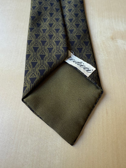 Cravatta anni ‘60 verde micro fantasia geometrica