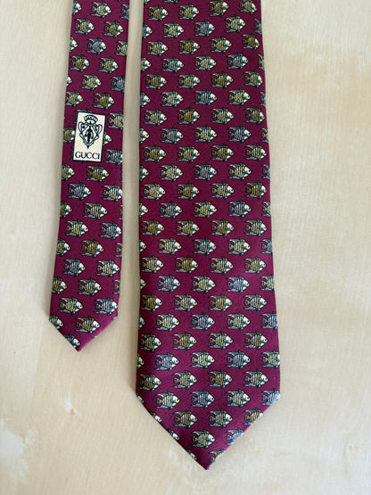 Cravatta Gucci bordeaux con pesci