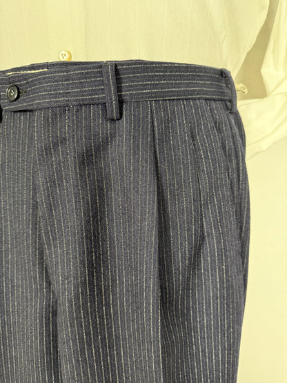 Completo Marzotto anni ‘70/‘80 in flanella blu gessato (NOS) - tg. 44