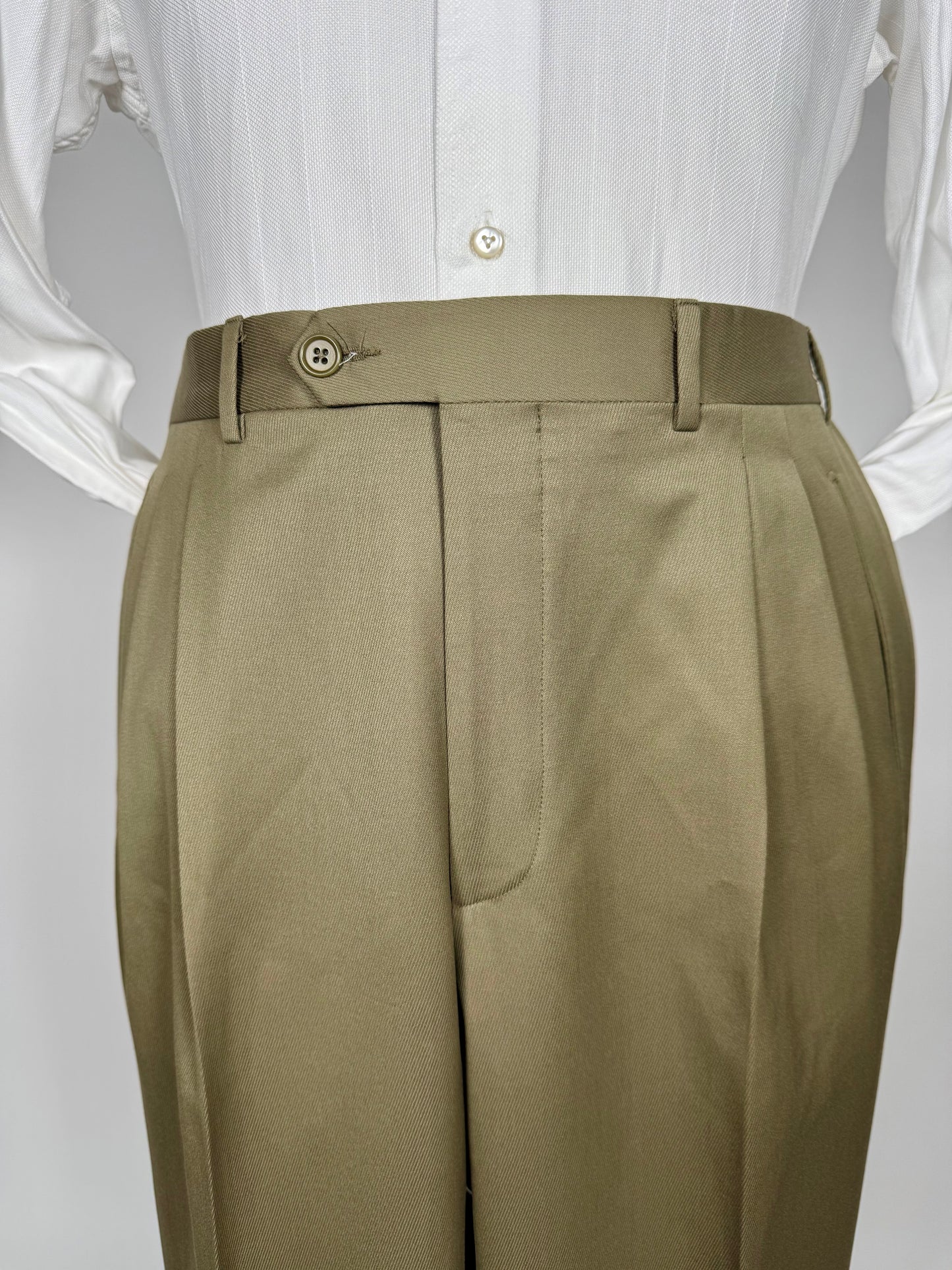 Pantaloni verde oliva lana pettinata Loro Piana Tasmanian - tg. 54/56