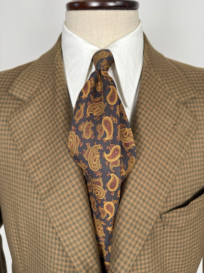 Cravatta paisley cachi fondo blu