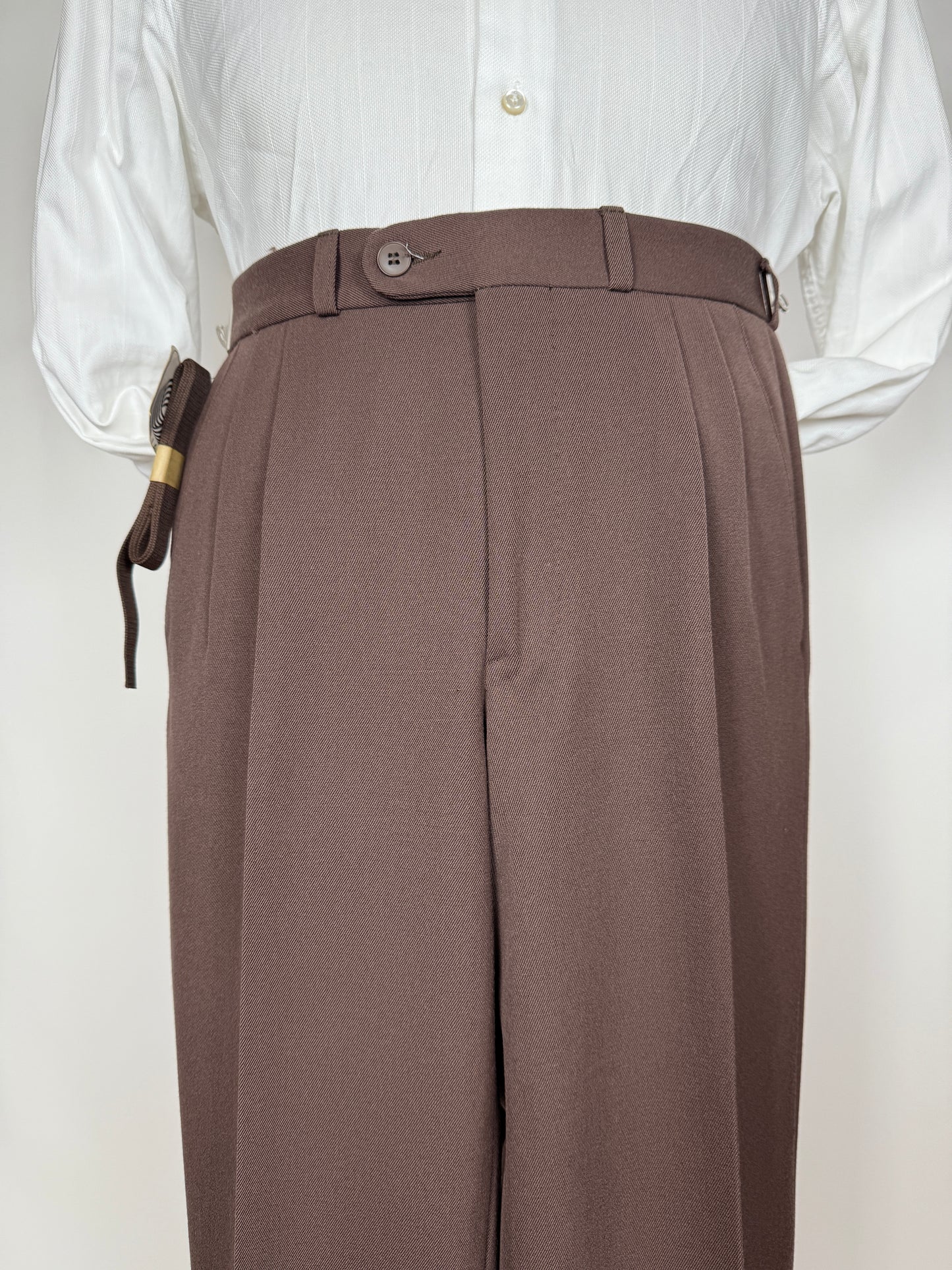 Pantaloni anni ‘80 in twill di lana color cioccolato (NOS) - tg. 44