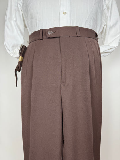 Pantaloni anni ‘80 in twill di lana color cioccolato (NOS) - tg. 44