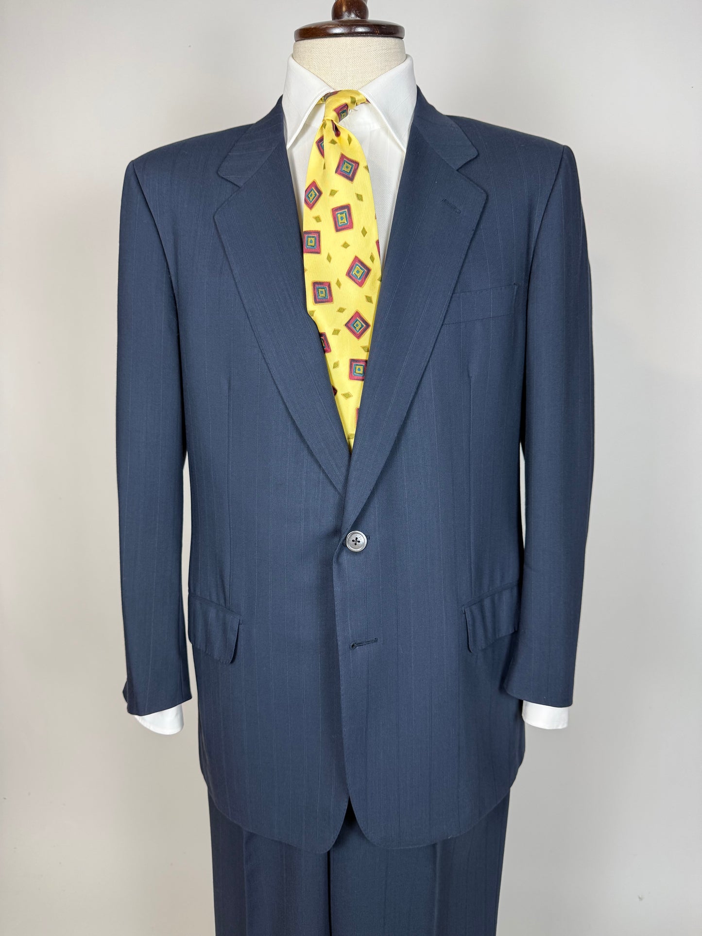 Completo anni '80 lana pettinata verde-blu petrolio - tg. 52