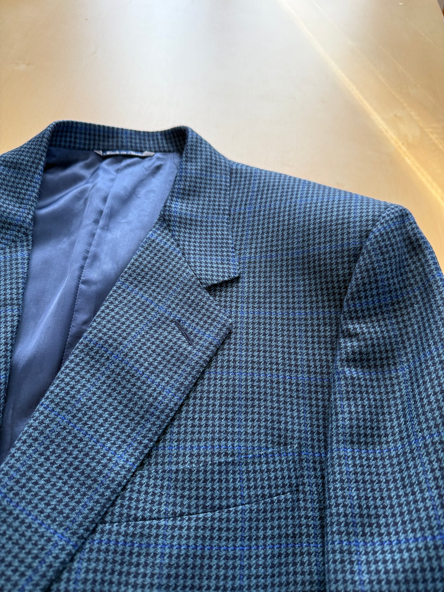 Giacca anni ‘80 pied-de-poule finestrato blu lana e cashmere - tg. 54/56