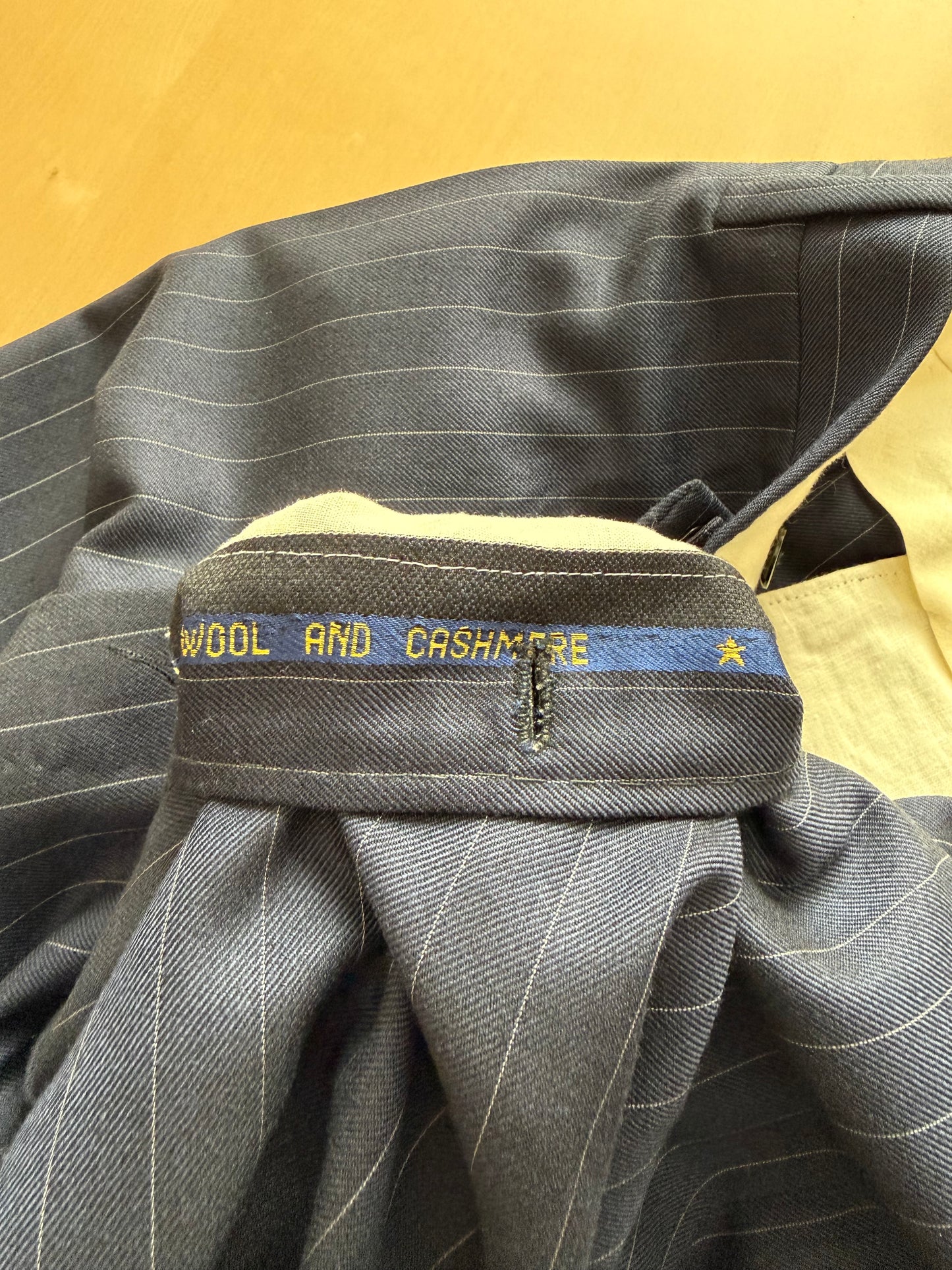 Pantaloni sartoriali flanella pettinata lana e cashmere blu gessato - tg. 50/52