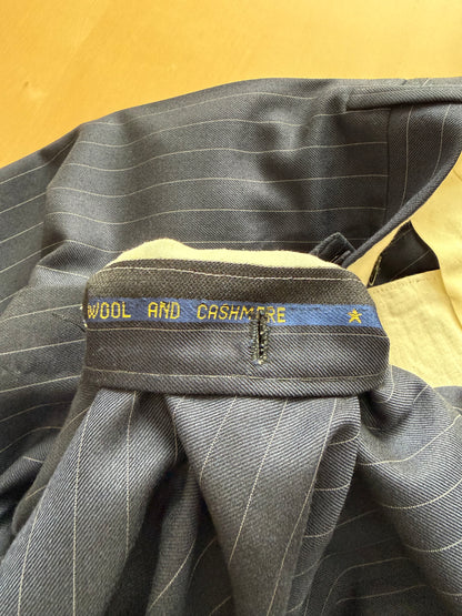 Pantaloni sartoriali flanella pettinata lana e cashmere blu gessato - tg. 50/52