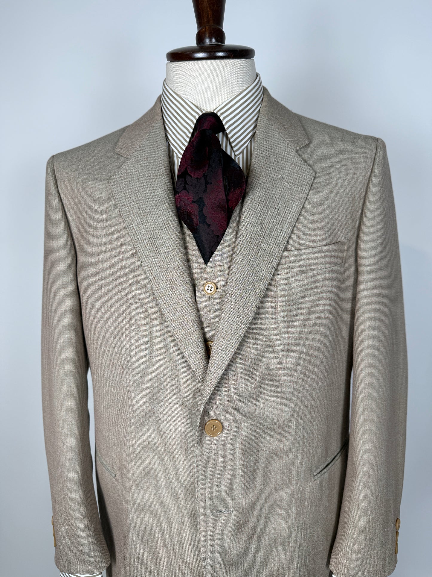 Completo 3 pezzi anni ‘70 hopsack beige - tg. 50/52 drop basso