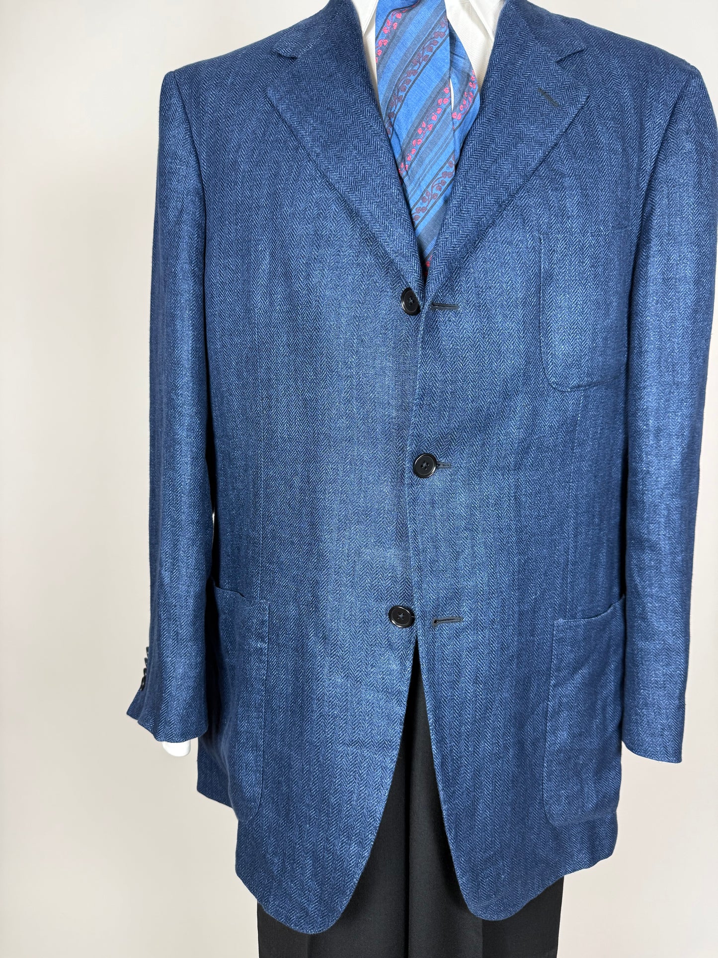 Giacca Isaia in puro lino spigato blu china - tg. 56