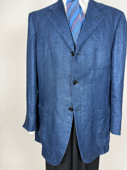 Giacca Isaia in puro lino spigato blu china - tg. 56