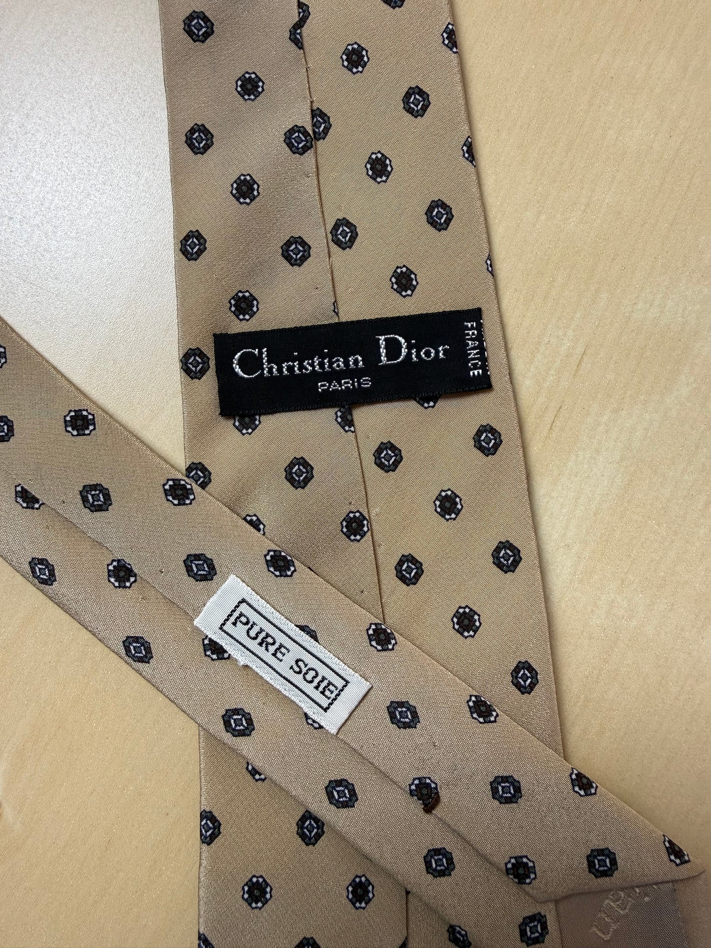 Cravatta Dior vintage crêpe beige micro fantasia