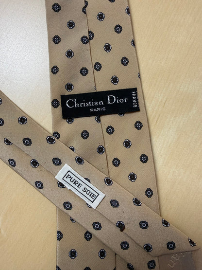 Cravatta Dior vintage crêpe beige micro fantasia