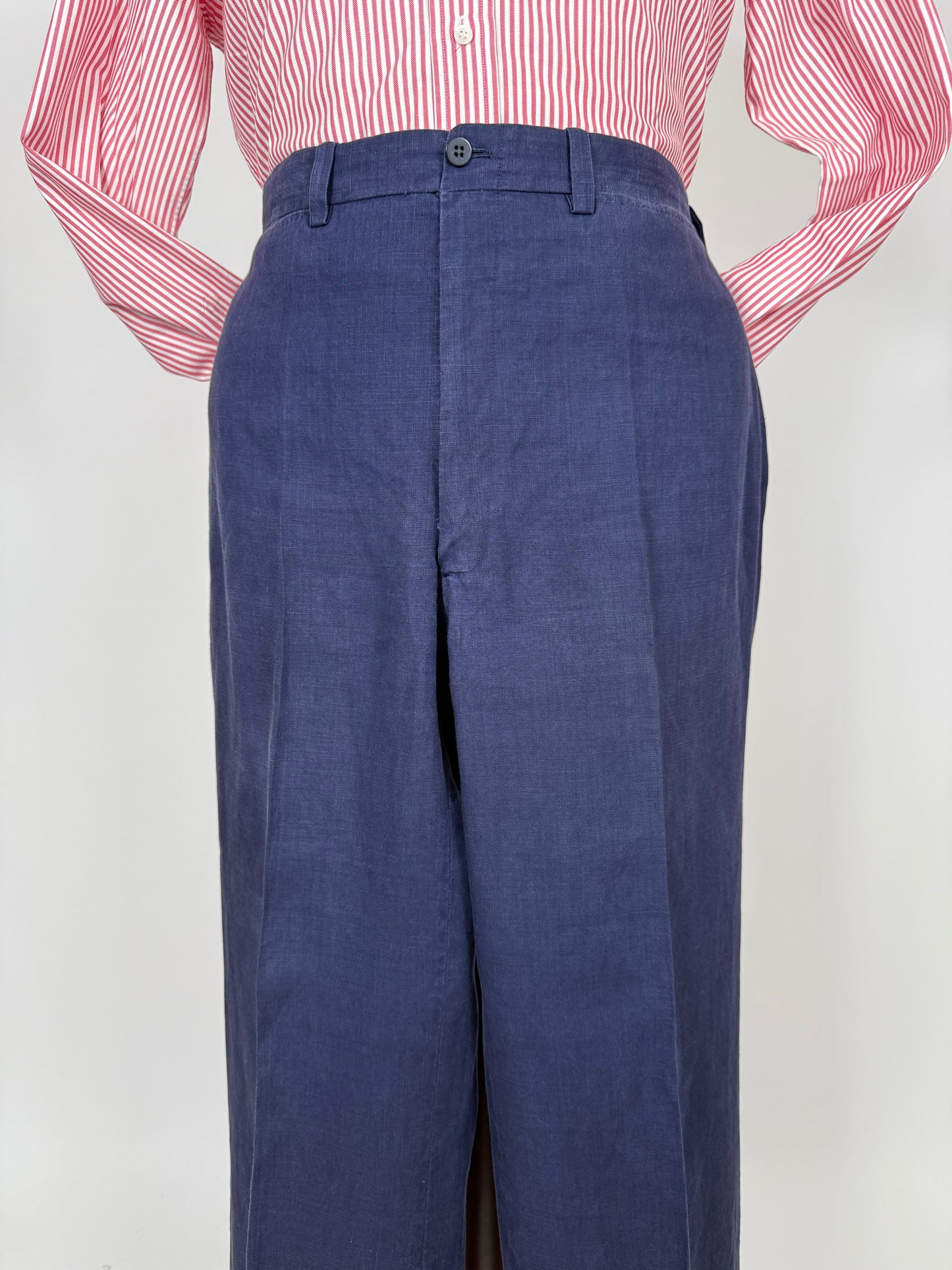 Completo sartoriale anni '70 in lino blu stile workwear - tg. 54