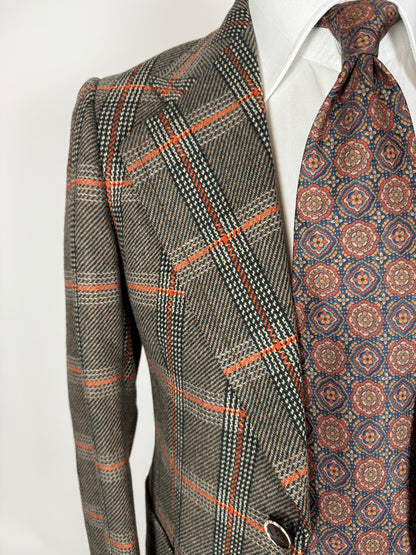 Giacca anni ‘70 Marzotto tweed a quadri verde arancio - tg. 42/44