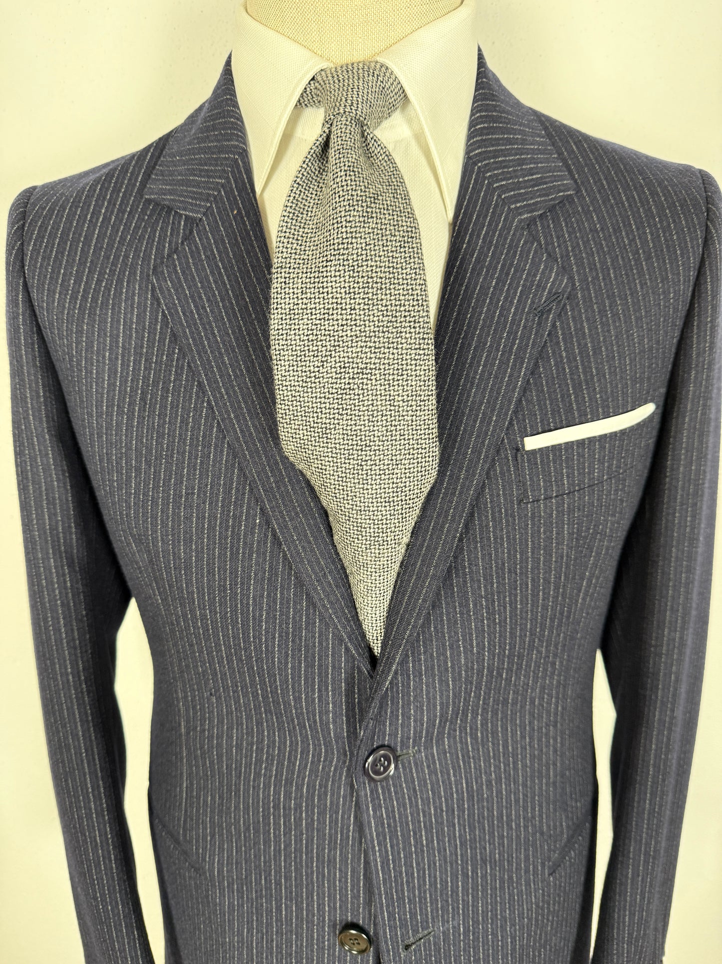 Completo Marzotto anni ‘70/‘80 in flanella blu gessato (NOS) - tg. 44