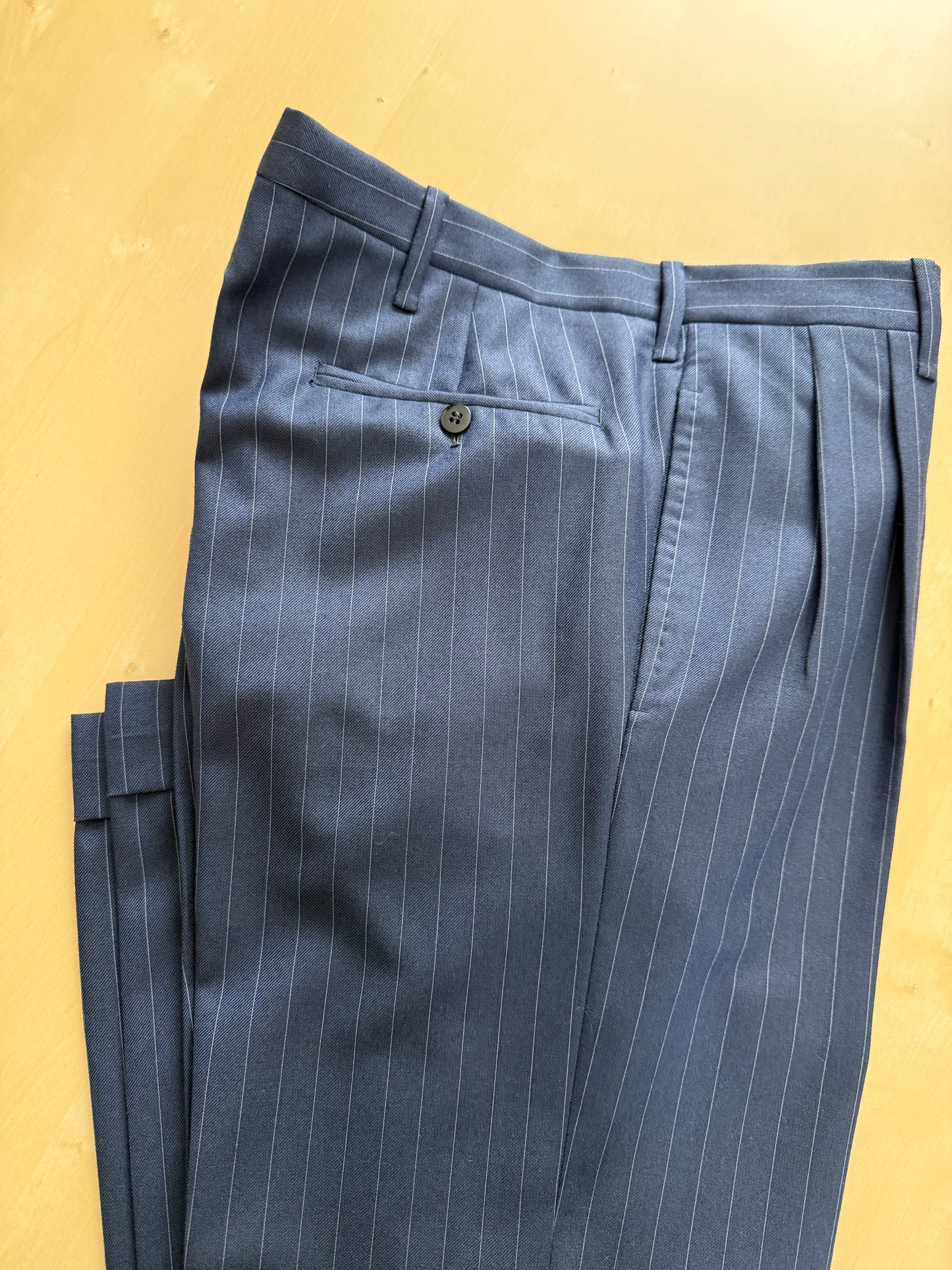 Pantaloni sartoriali flanella pettinata lana e cashmere blu gessato - tg. 50/52