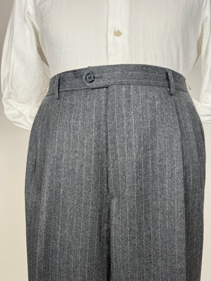 Completo doppiopetto flanella grigio gessato anni ‘80/‘90 - tg. 48/50, drop alto