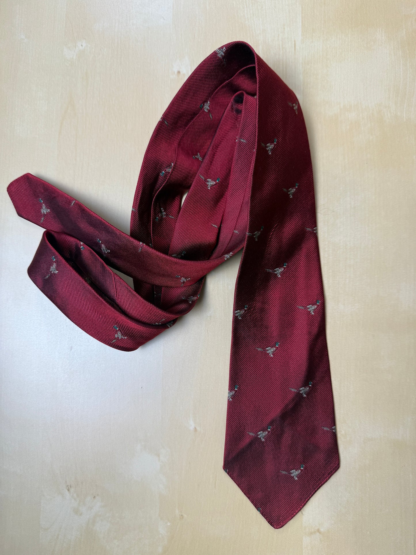 Cravatta De Paz vintage rossa con fagiani