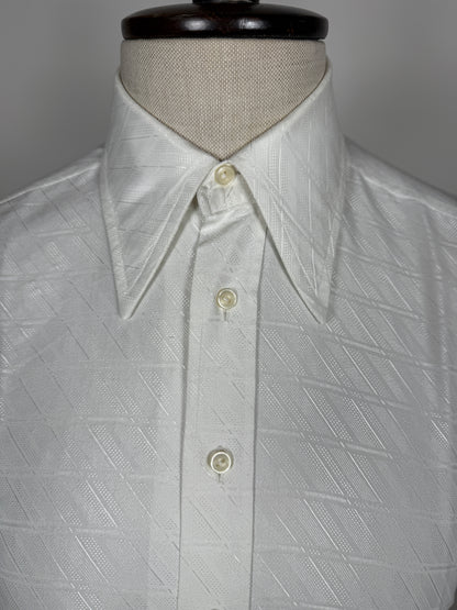 Camicia bianca anni ‘70 jacquard con collo italiano - S collo 39