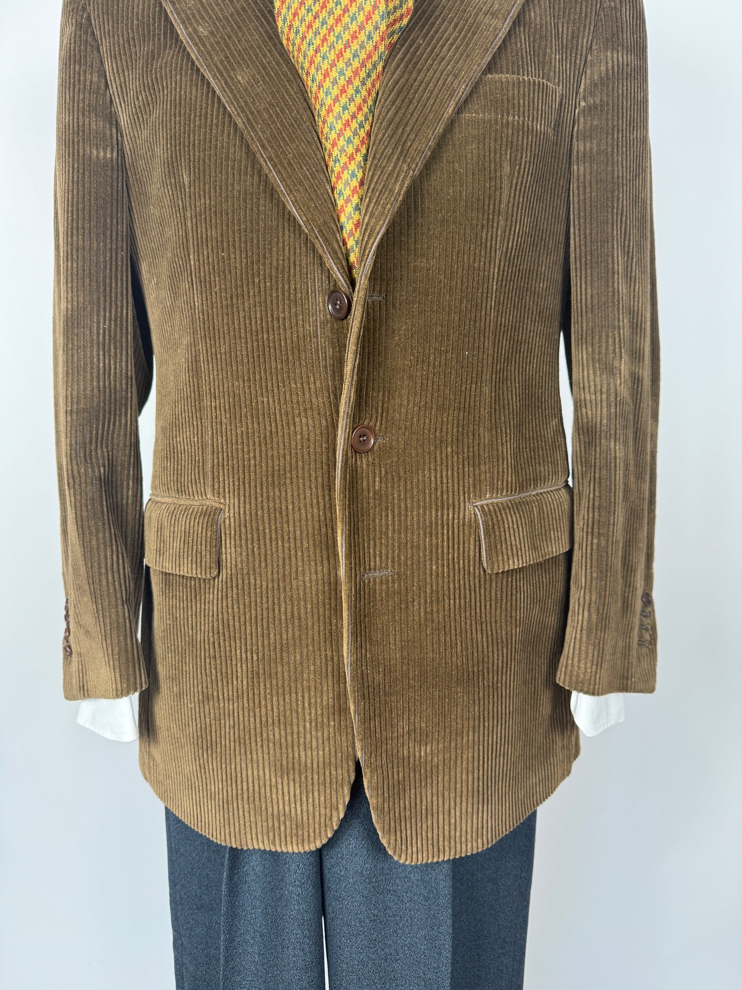 Giacca anni ‘80 in velluto a coste verde-marrone - tg. 48