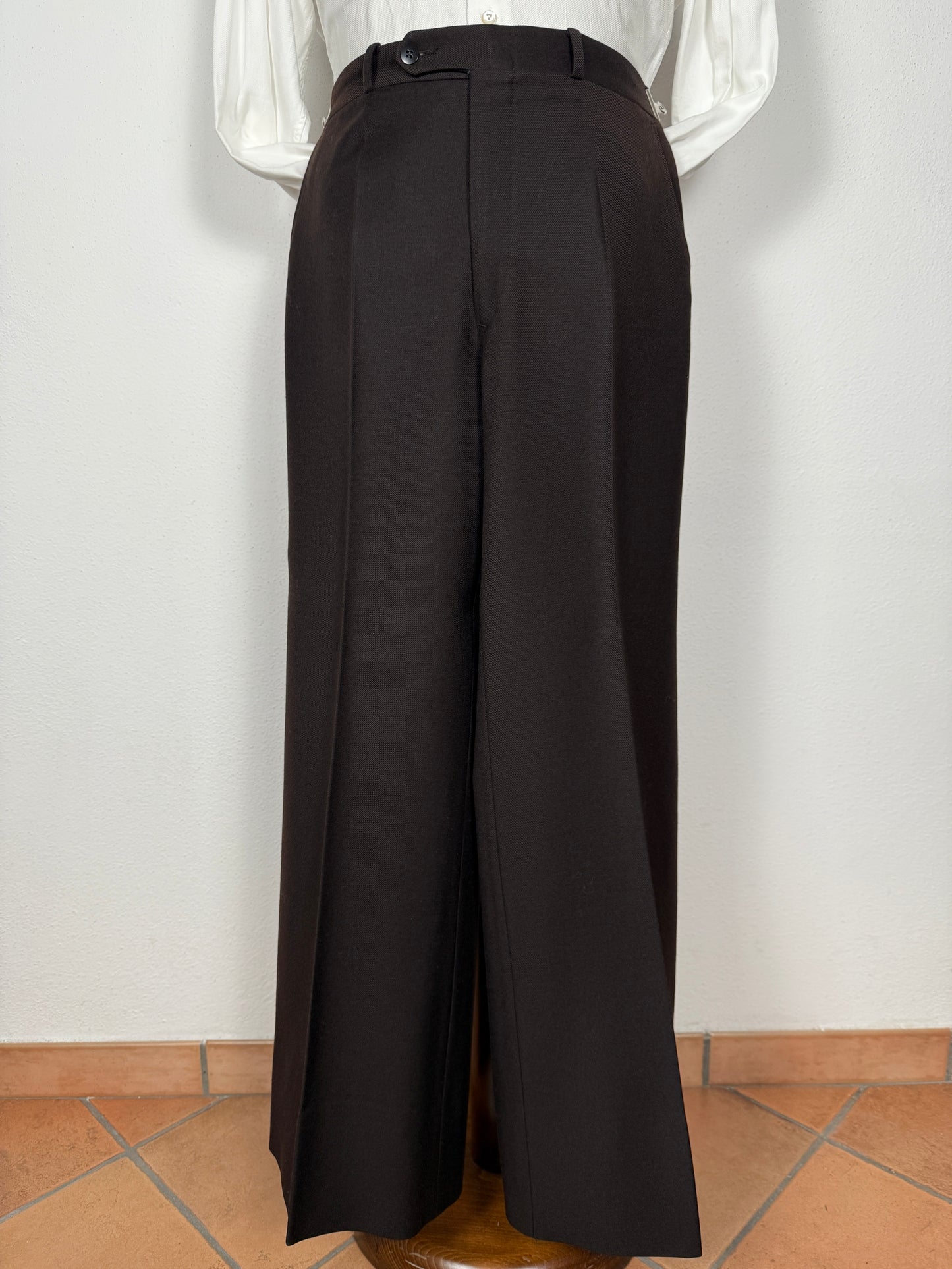 Completo 3 pezzi anni ‘70 a zampa in flanella marrone - tg. 44/46