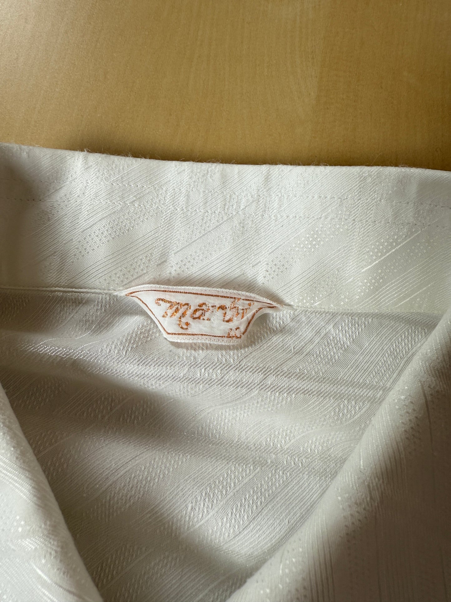 Camicia bianca anni ‘70 jacquard con collo italiano - S collo 39