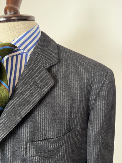 Completo 3 pezzi anni ‘60 sartoriale flanella antracite gessato - tg. 50