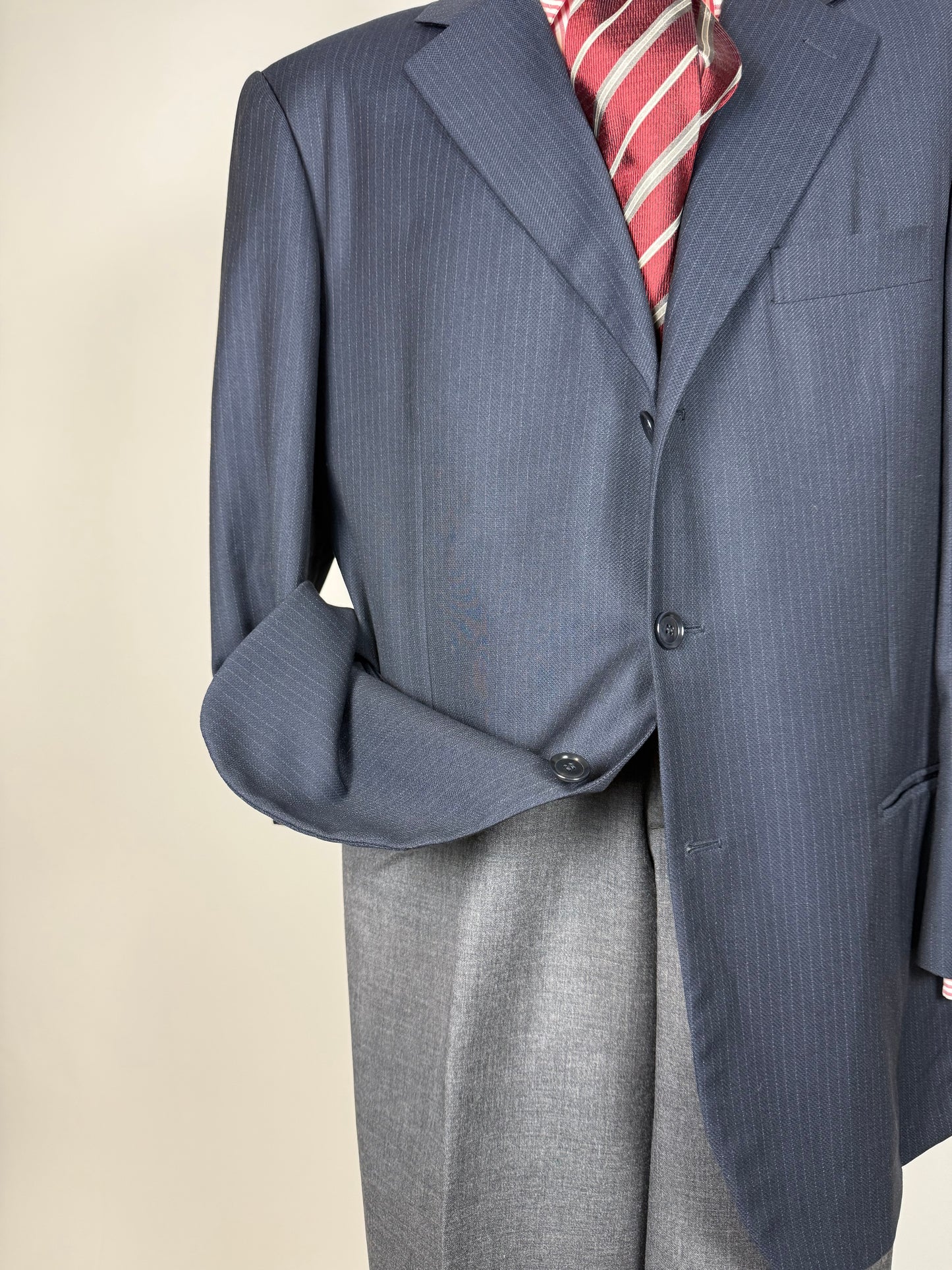 Giacca Pal Zileri tessuto Loro Piana four seasons blu gessato - tg. 56/58