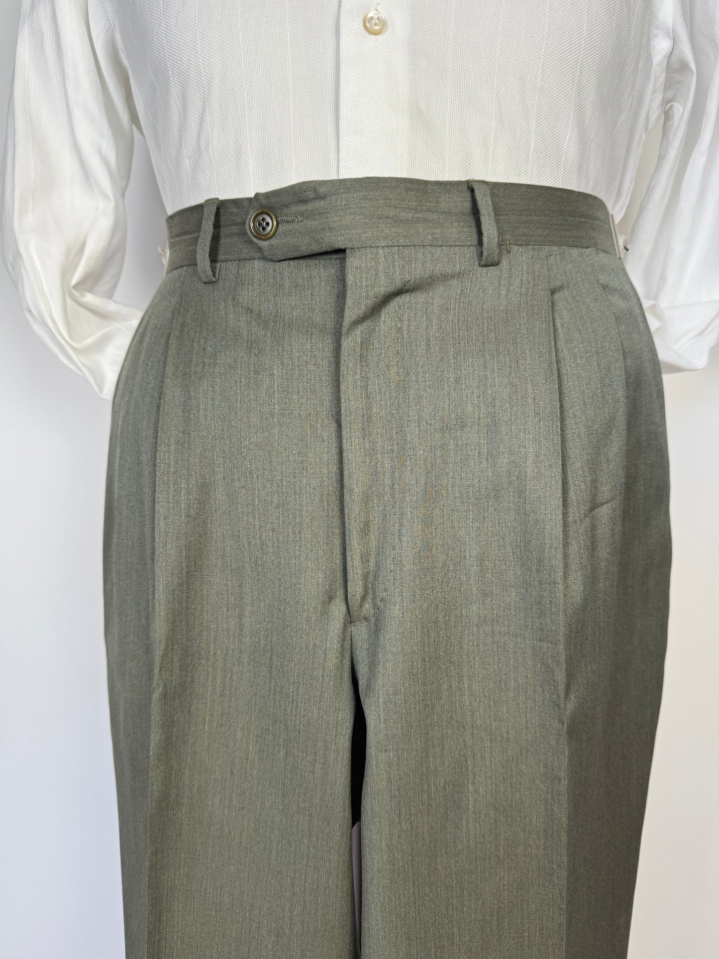 Completo anni ‘80 in lana pettinata verde mélange - tg. 48