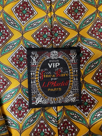 Cravatta vintage fantasia geometrica gialla verde