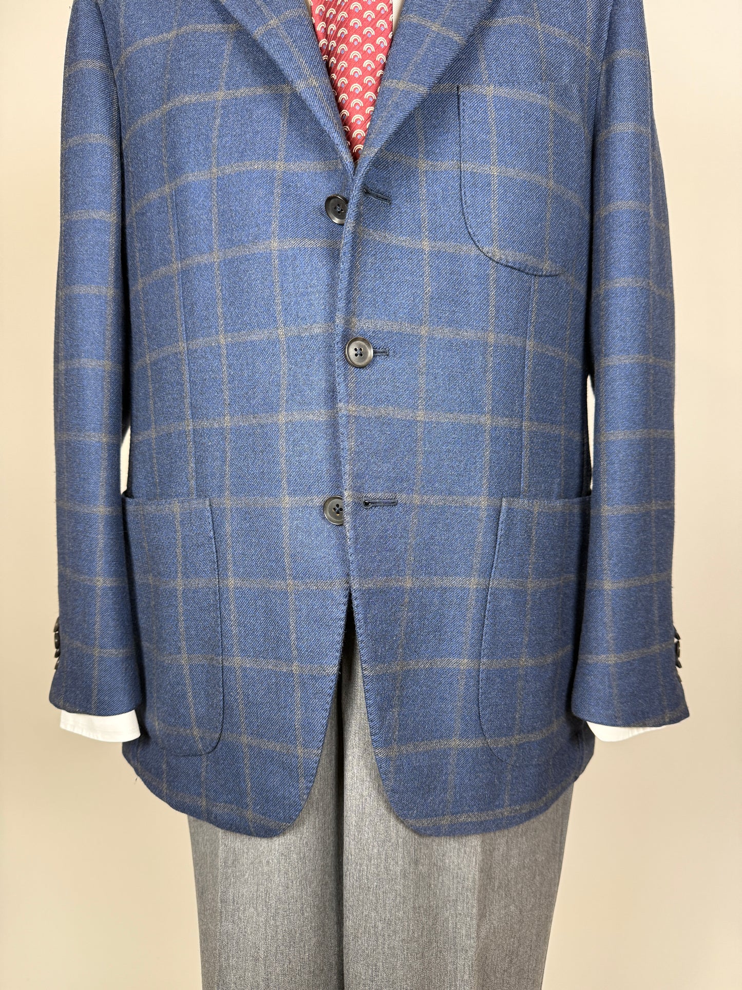 Giacca sportiva napoletana Isaia flanella jersey a quadri - tg. 50/52