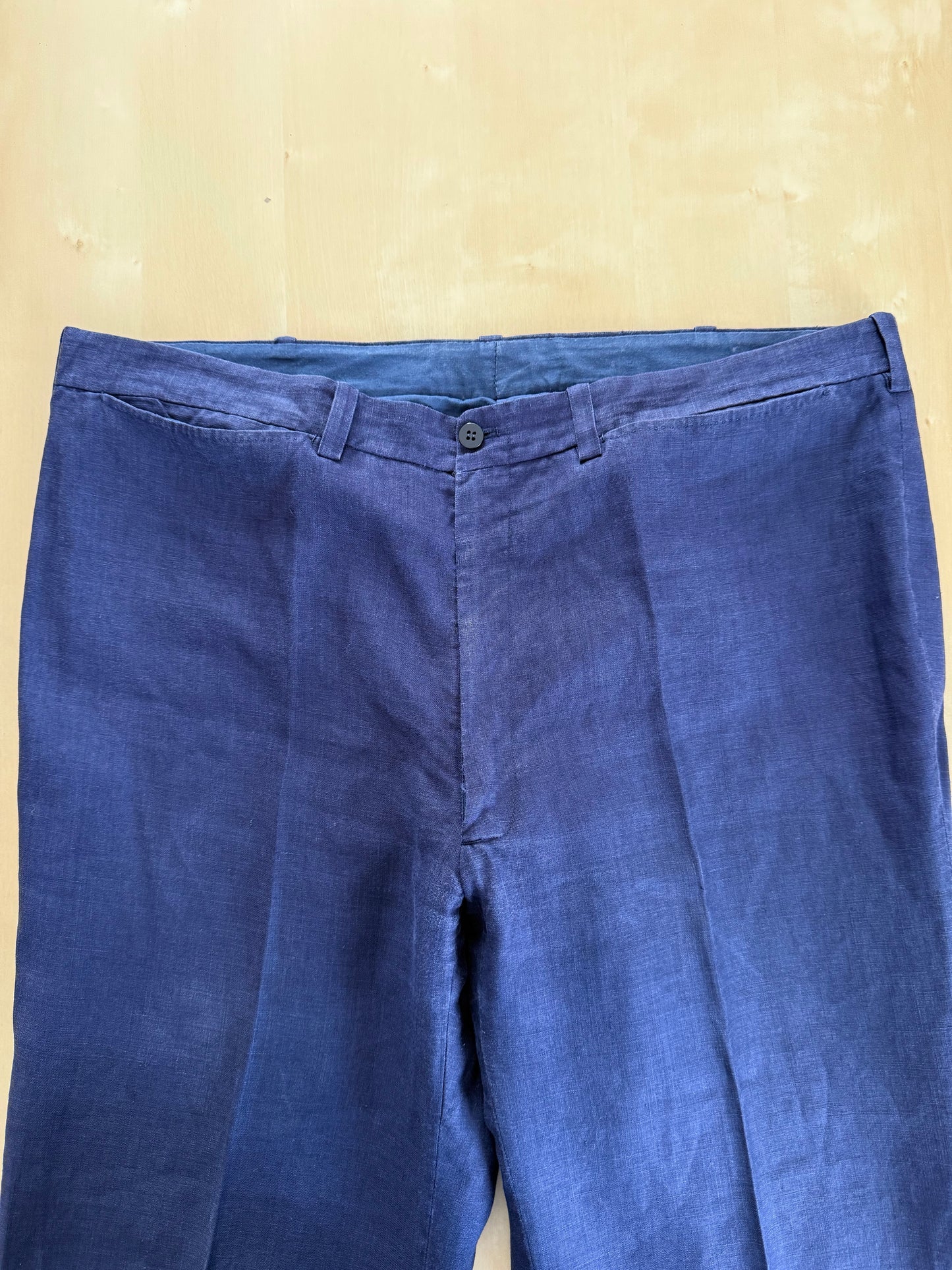 Completo sartoriale anni '70 in lino blu stile workwear - tg. 54