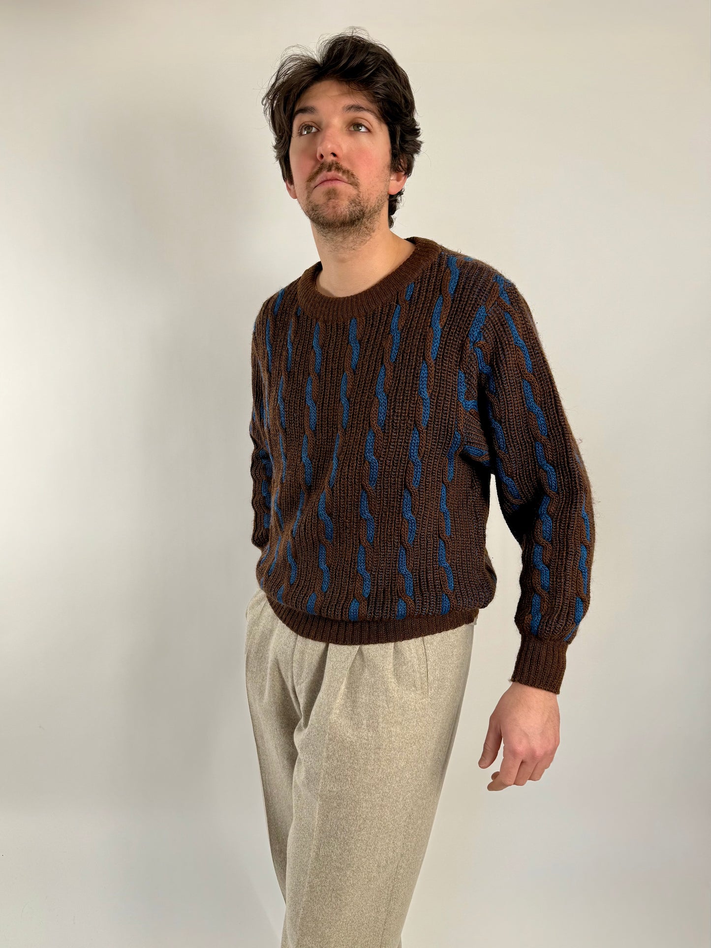 Maglione vintage a trecce in lana e mohair - L