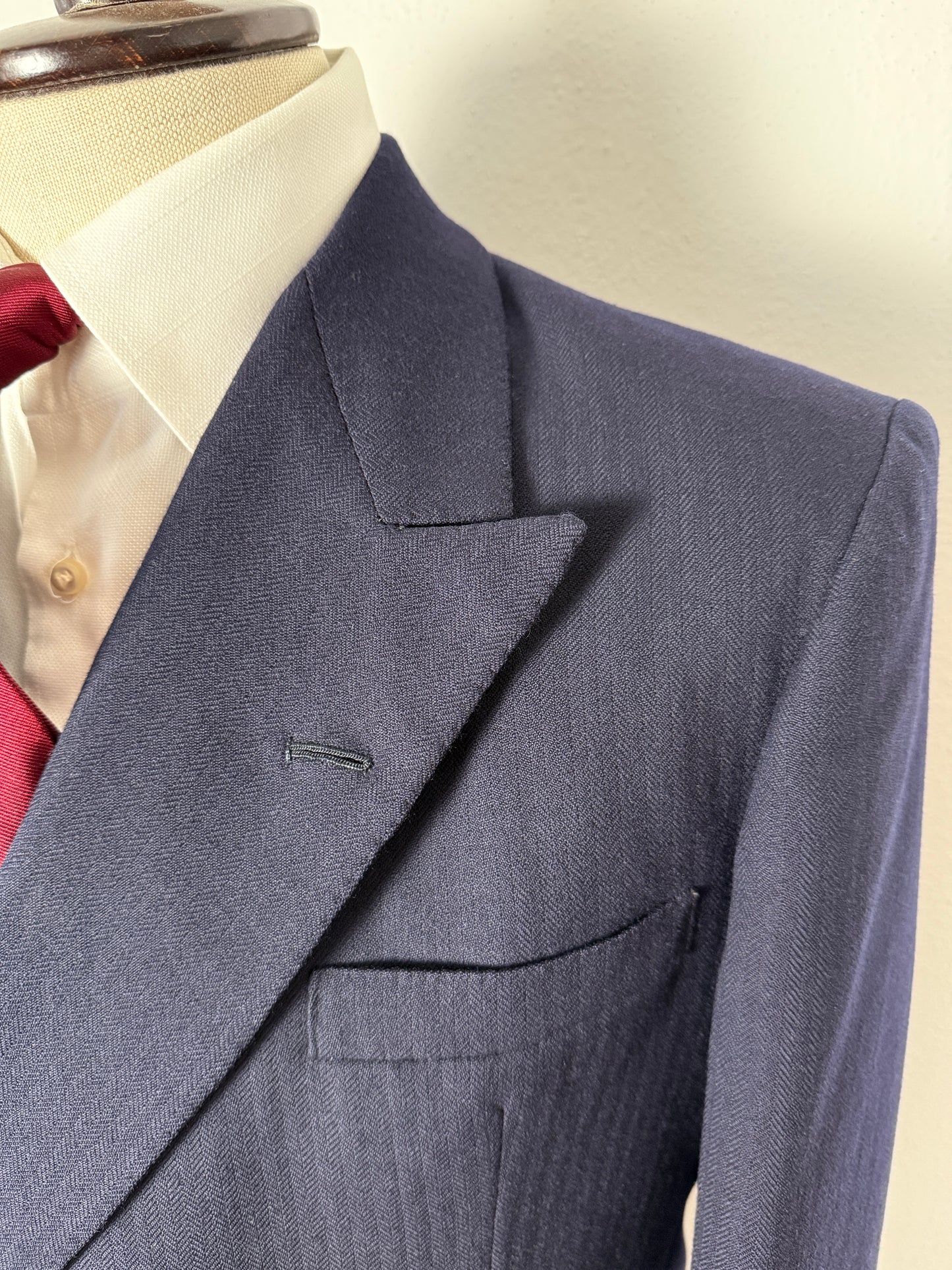 Completo doppiopetto sartoriale anni ‘40/‘50 blu spinato - tg. 46/48