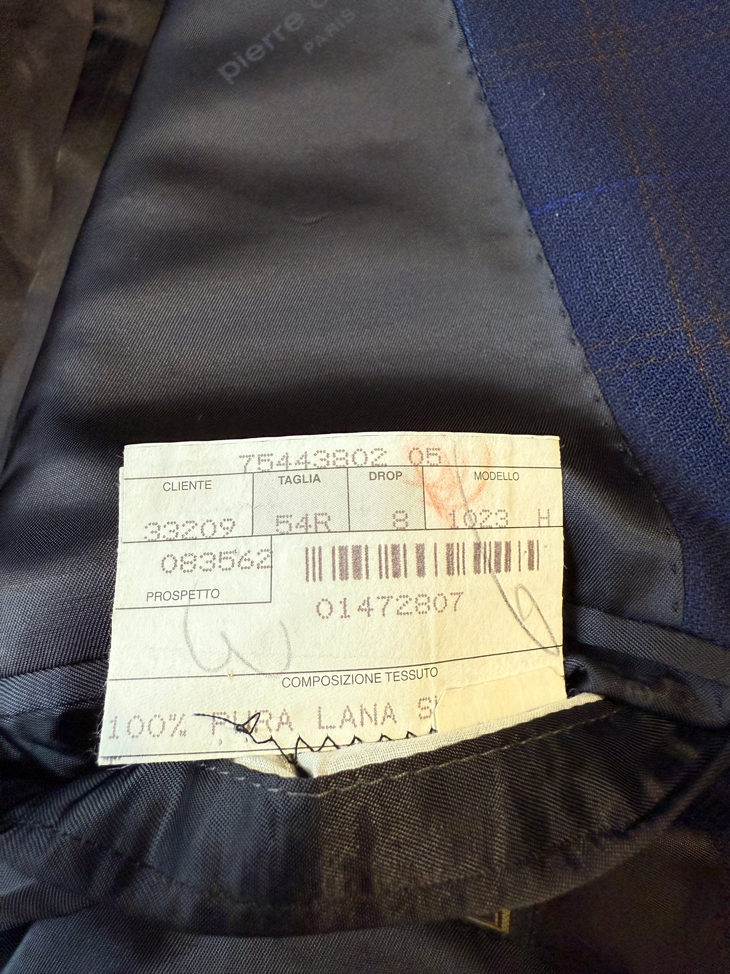 Giacca Pierre Cardin anni '90 in lana super twist blu a quadri - tg. 52/54