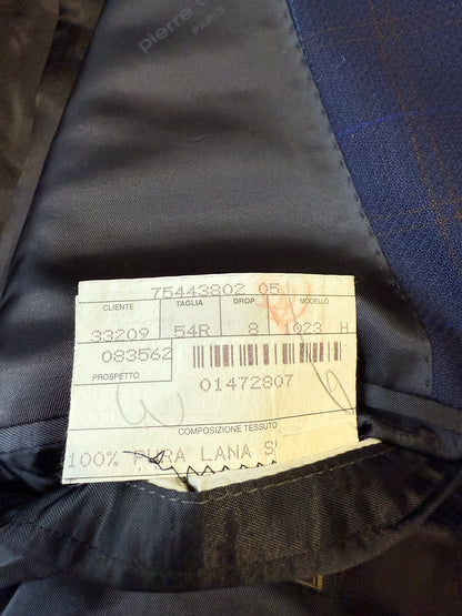 Giacca Pierre Cardin anni '90 in lana super twist blu a quadri - tg. 52/54