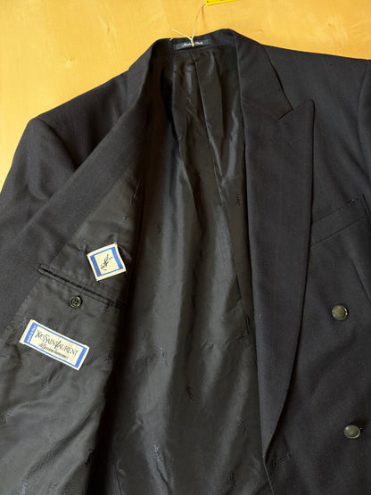 Completo doppiopetto Yves Saint Laurent anni '80 flanella blu - tg. 54/56