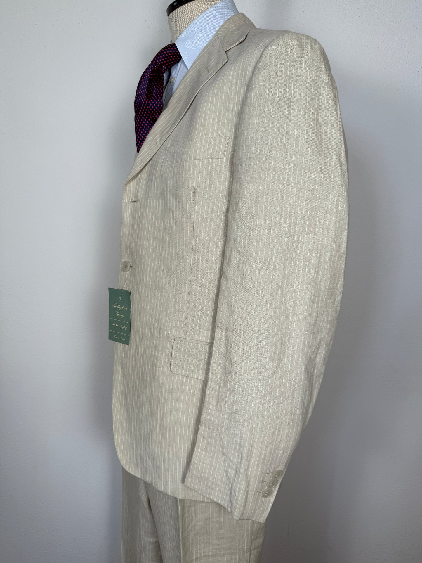 Completo in puro lino color panna gessato - tg. 52