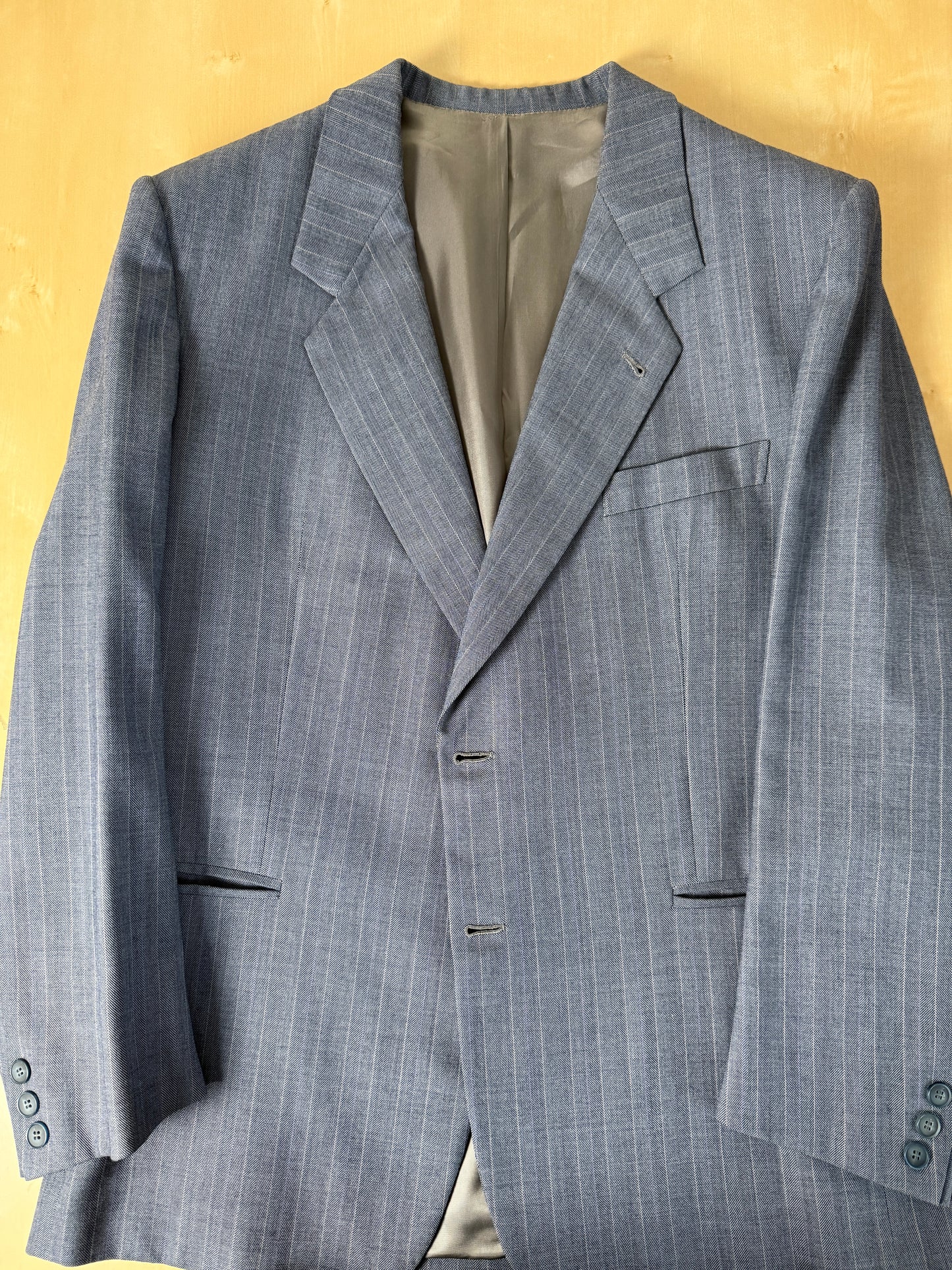 Completo sartoriale anni ‘60/'70 in grisaglia color carta da zucchero gessato - tg. 50/52