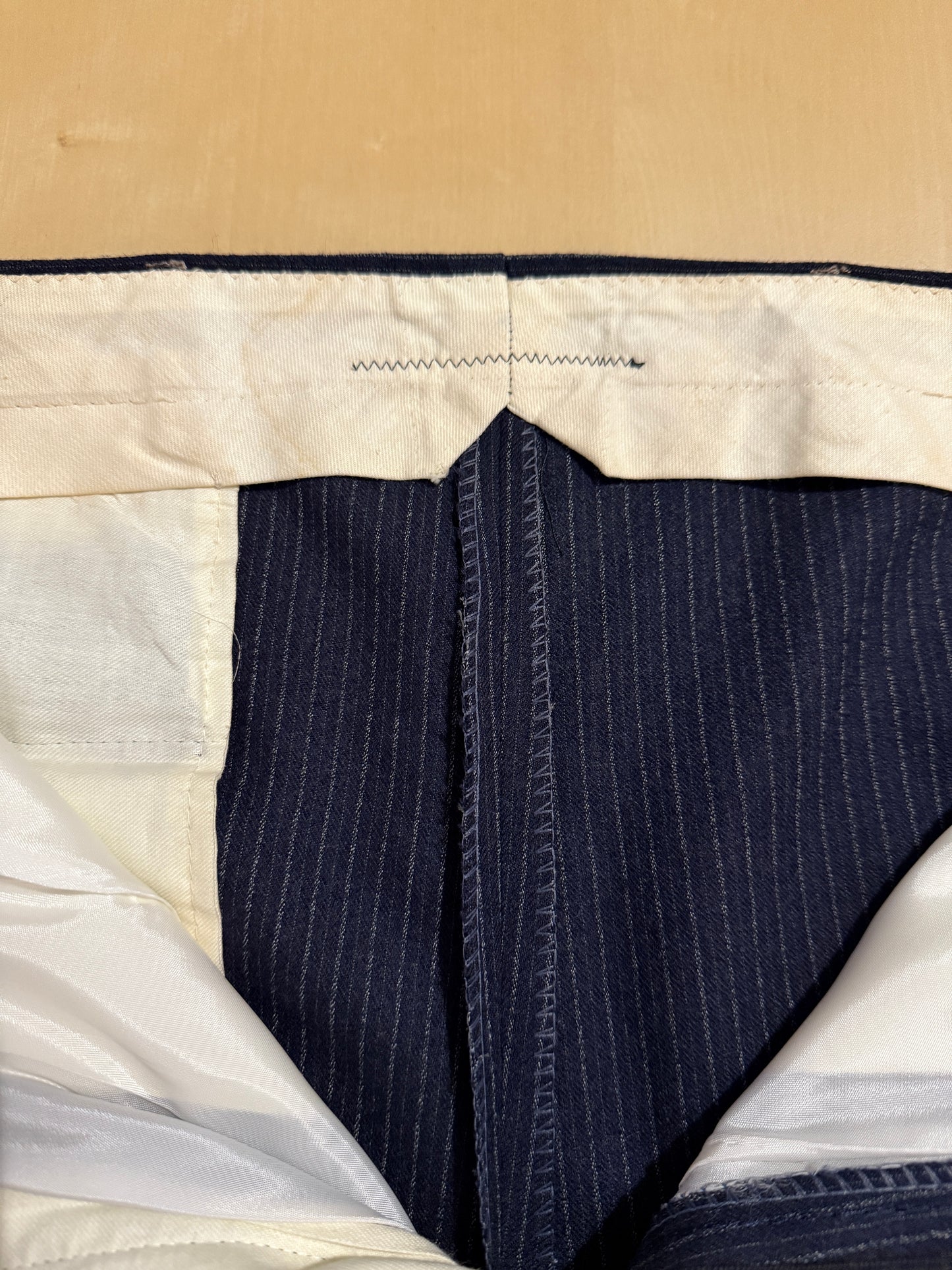 Completo Marzotto anni ‘70/‘80 in flanella blu gessato (NOS) - tg. 44