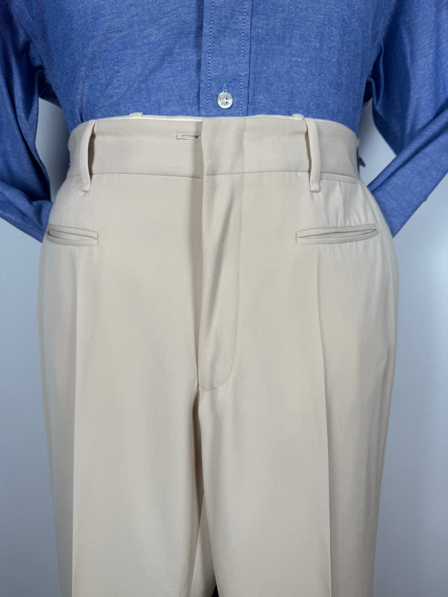 Completo sartoriale anni '70 a zampa in twill color panna - tg. 44/46