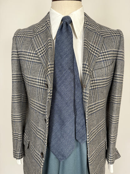 Cravatta in lana e seta blu herringbone