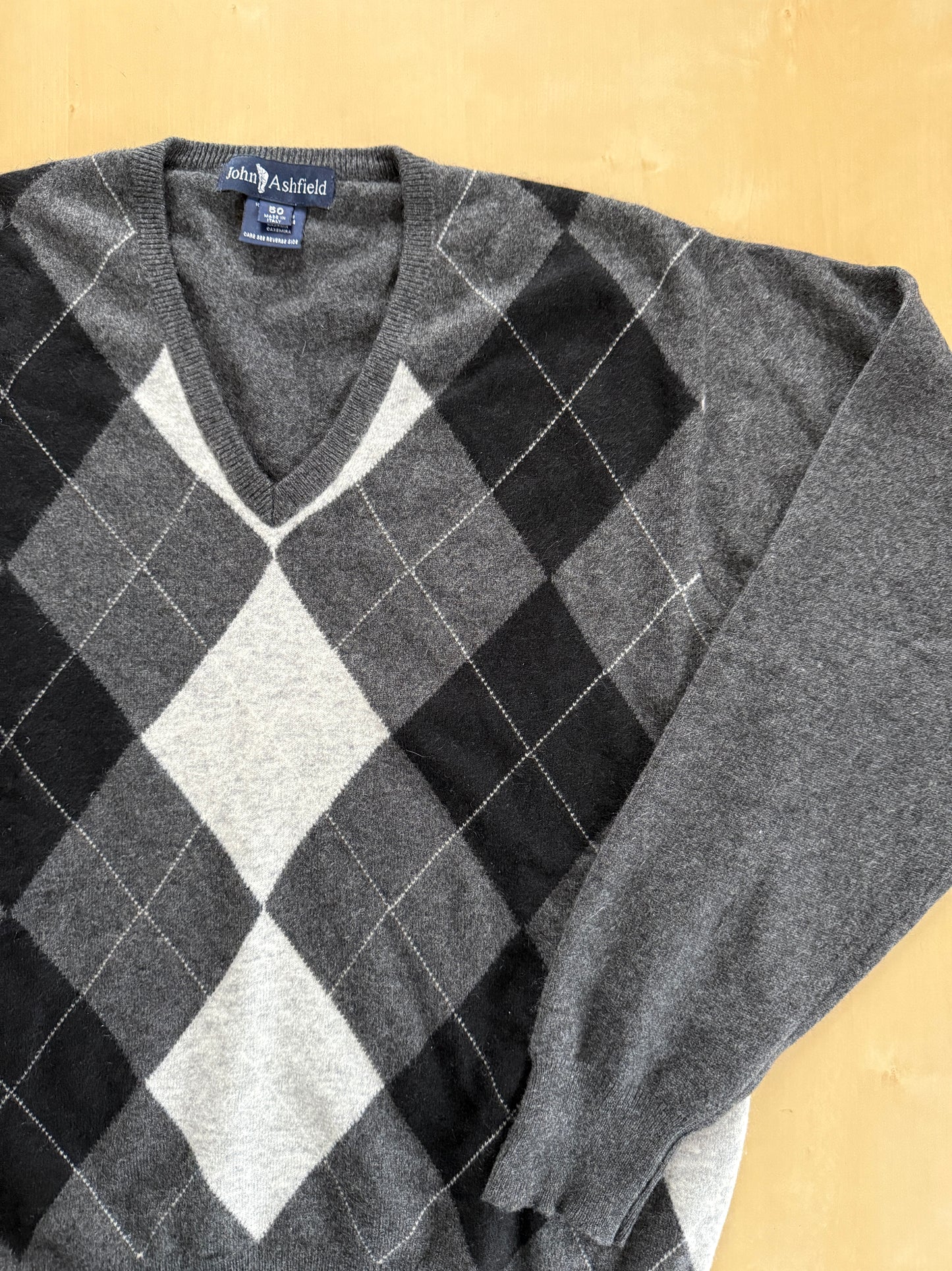 Pullover 100% cashmere grigio rombi - M