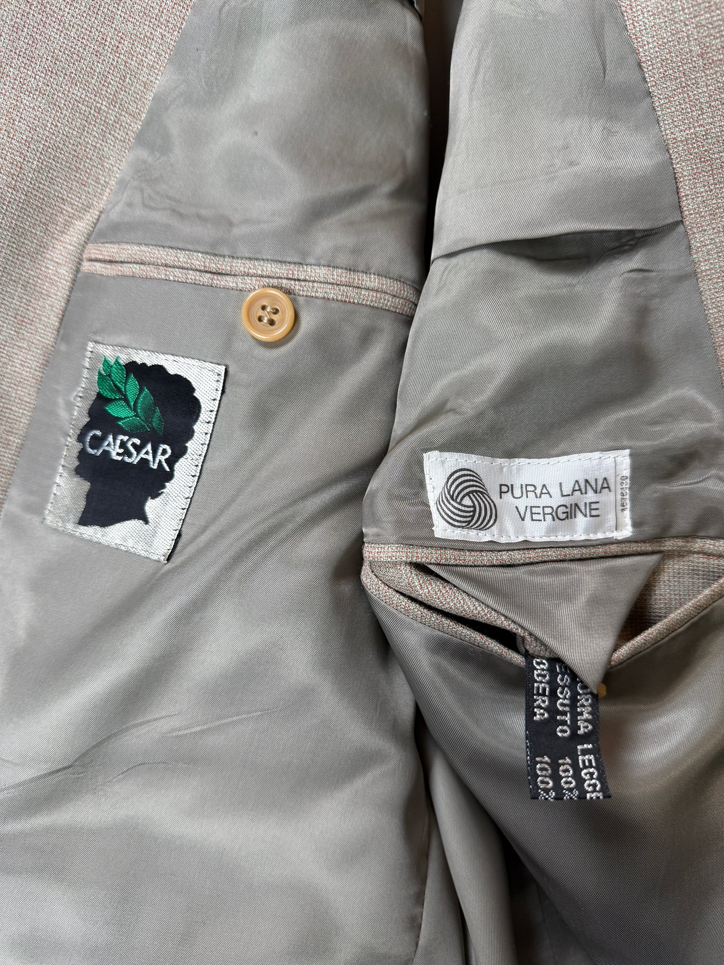 Completo 3 pezzi anni ‘70 hopsack beige - tg. 50/52 drop basso