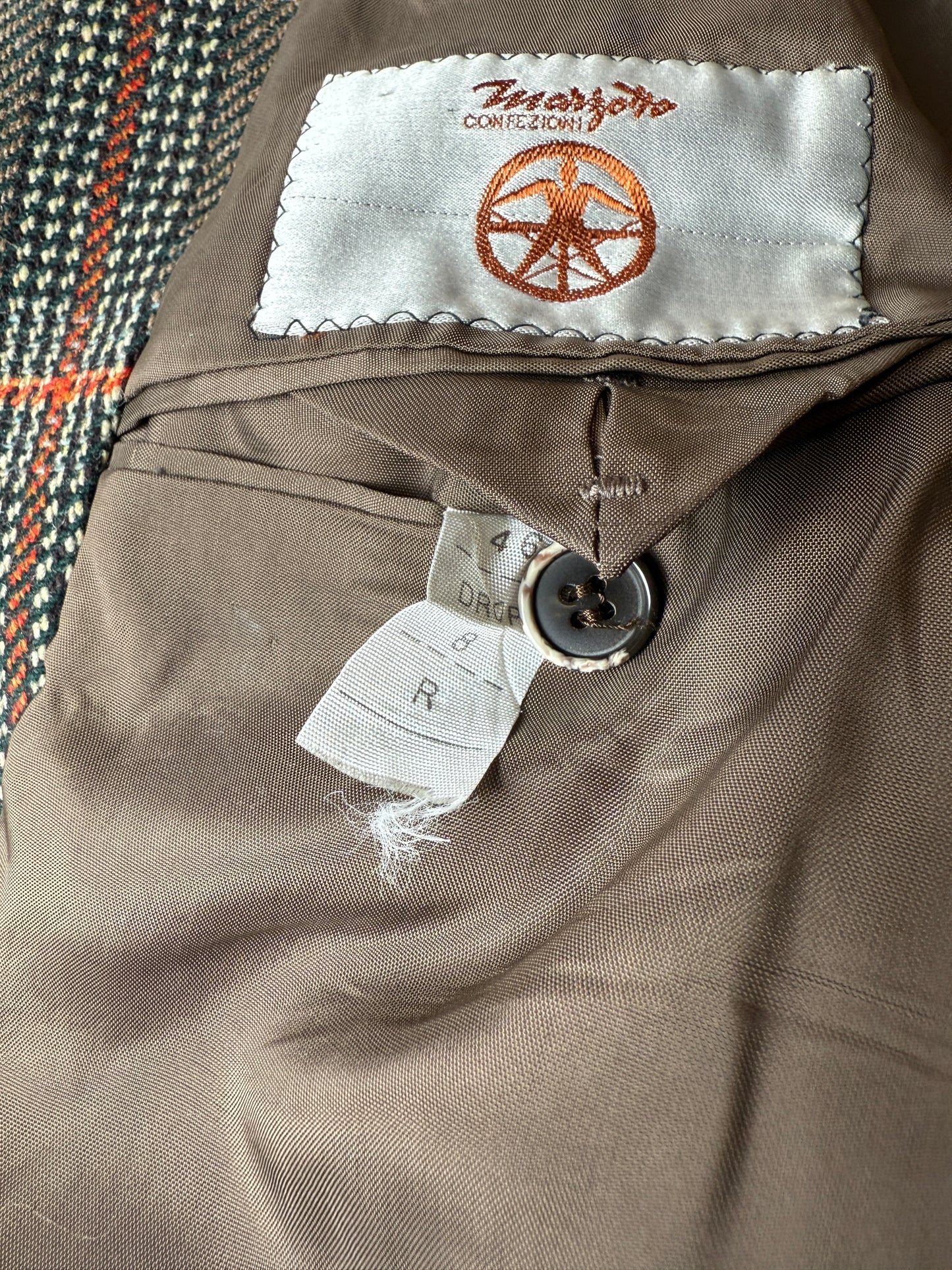Giacca anni ‘70 Marzotto tweed a quadri verde arancio - tg. 42/44