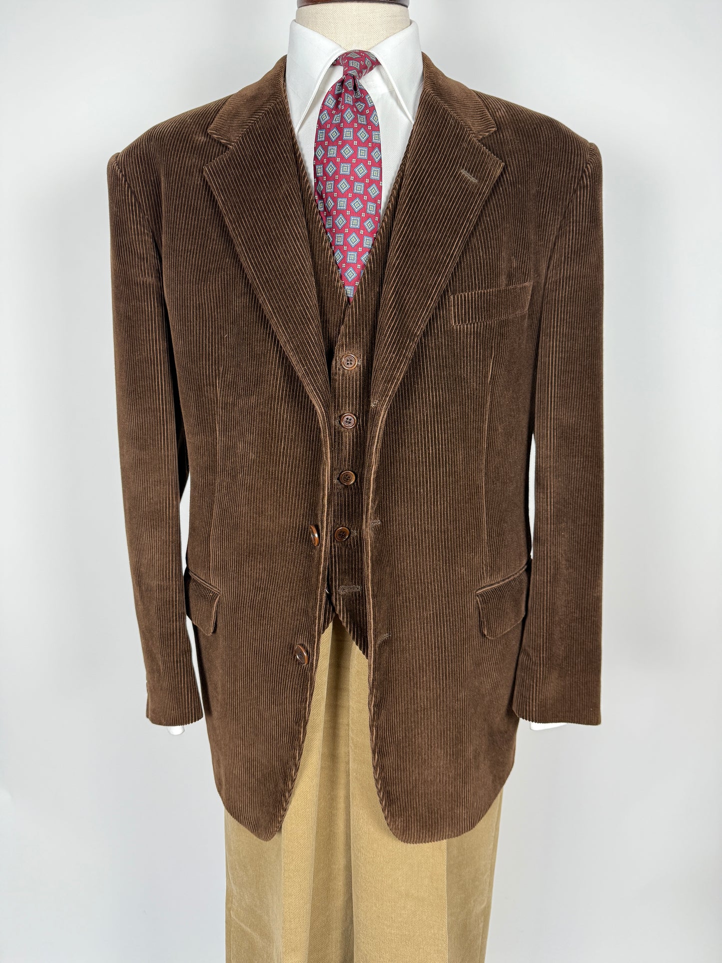 Giacca + panciotto anni '90 in velluto a coste marrone - tg. 56