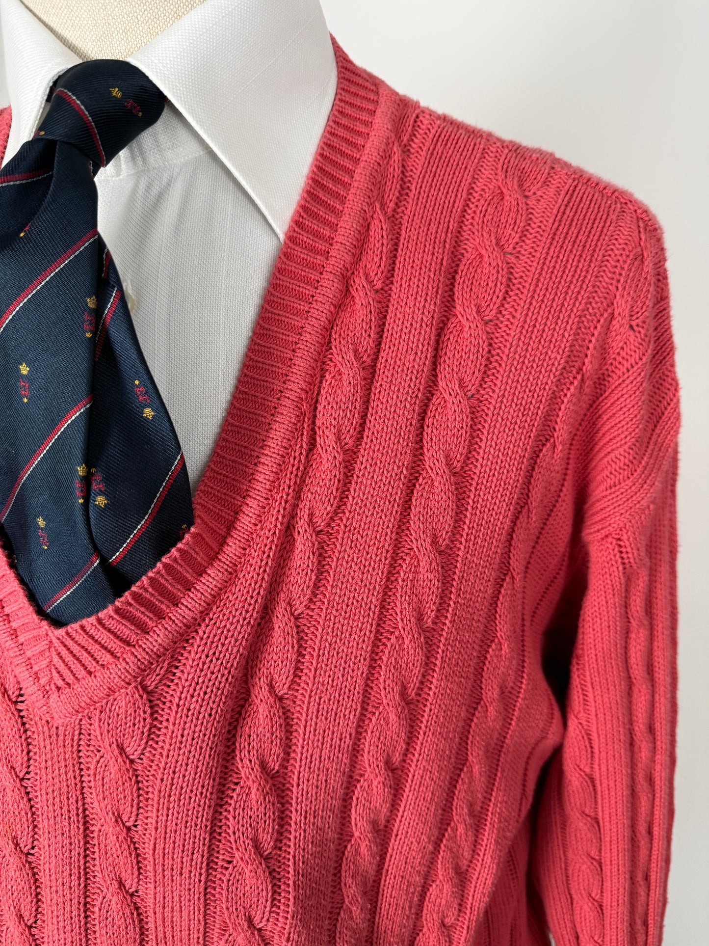 Pullover rosa corallo anni ‘80 100% cotone a trecce - tg. L/XL