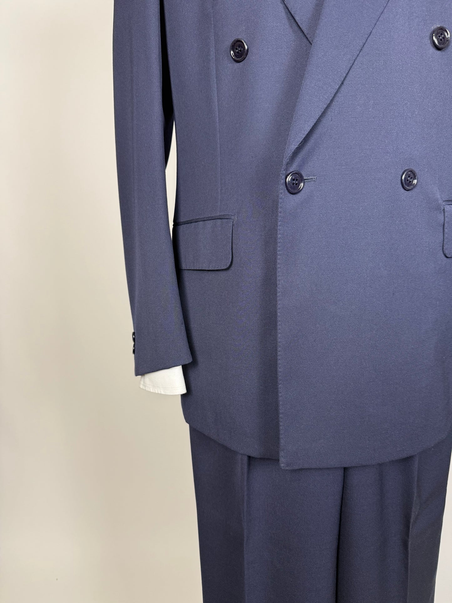 Completo doppiopetto anni '70/'80 twill lana pettinata blu - tg. 48