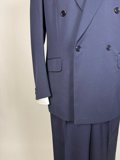 Completo doppiopetto anni '70/'80 twill lana pettinata blu - tg. 48